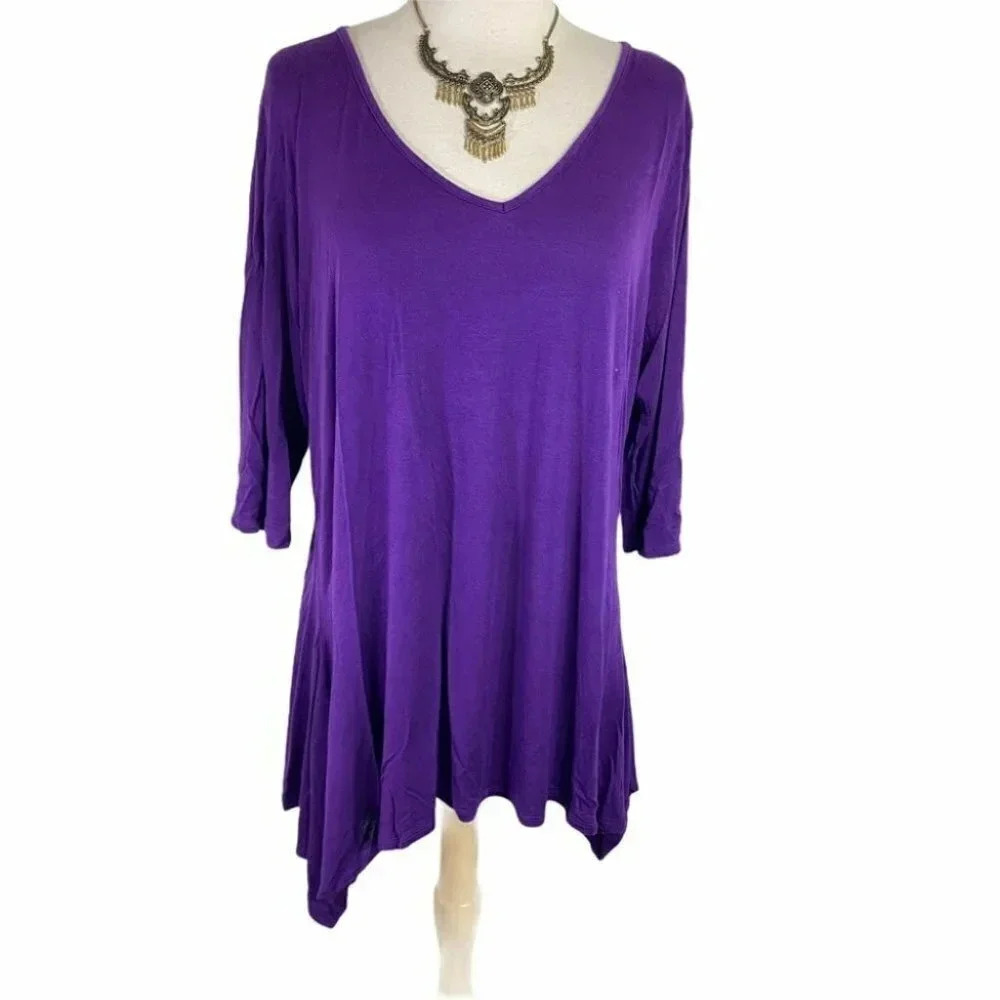 Anthony Originals XL‎ purple asymmetrical 3/4 sleeve top